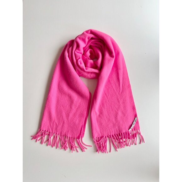 ACNE STUDIOS Canada Narrow Fluo Pink 100% Wool Fringe Rectangle Scarf - Picture 1 of 12
